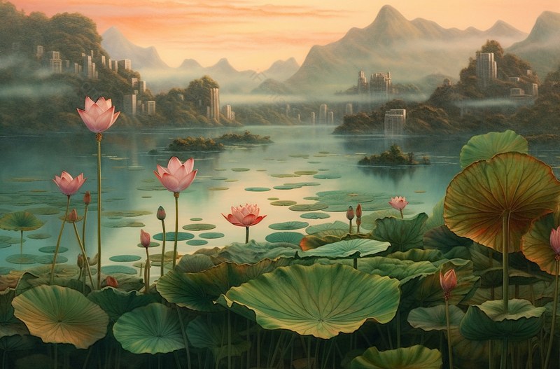 青绿山水远山高楼自然风景插画,插画/手绘图,插画/手绘图库,插画/手绘图下载,插画/手绘